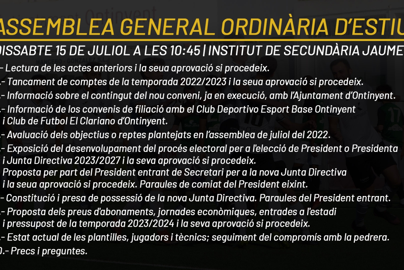Convocatòria d'assemblea general ordinària d'estiu: 15 de juliol